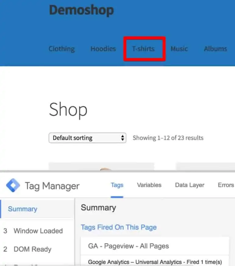 A link to T-shirts section