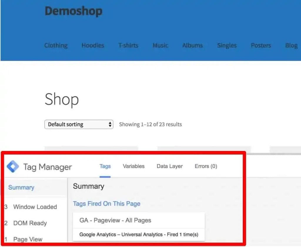 First website - Demoshop.com with Installed Google Analytics and Google Tag Manager
