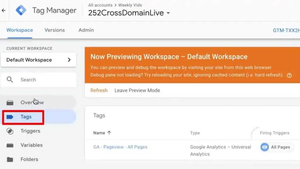 Google Tag Manager: Workspace Tab - Tags