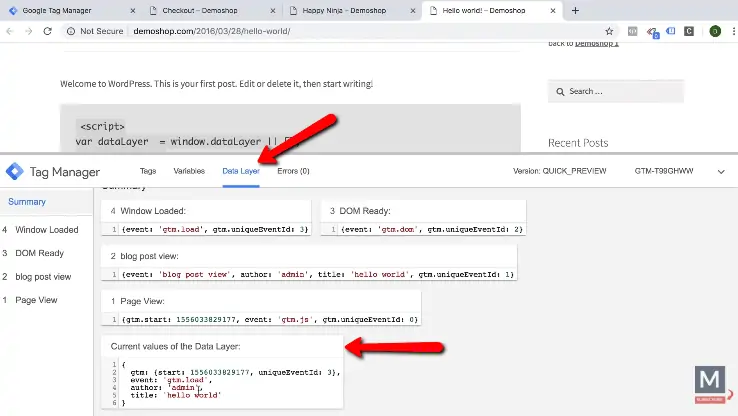 data layer tab tag manager