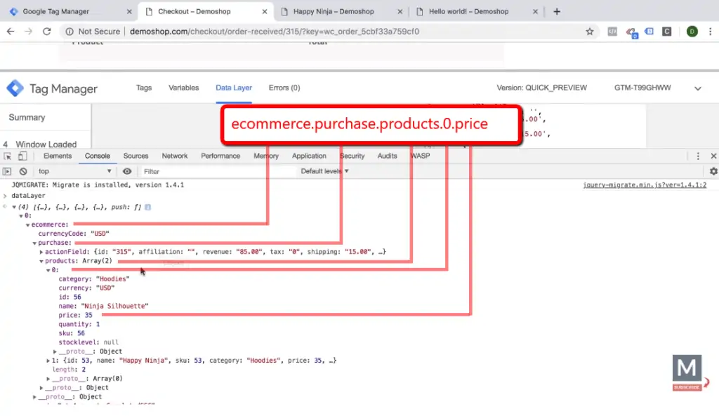 nested data layer in array