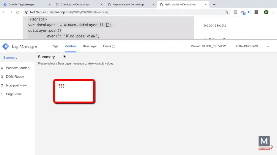 no data layer variables yet