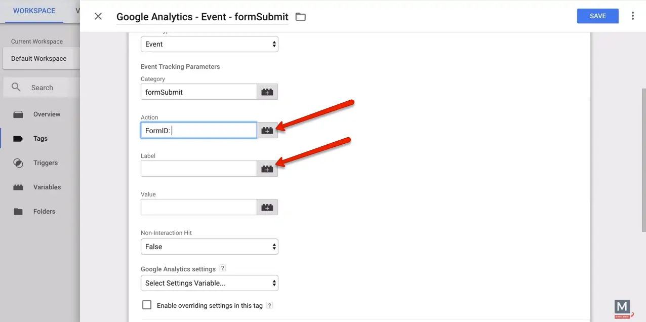 Google Analytics form tracking event tag with variables