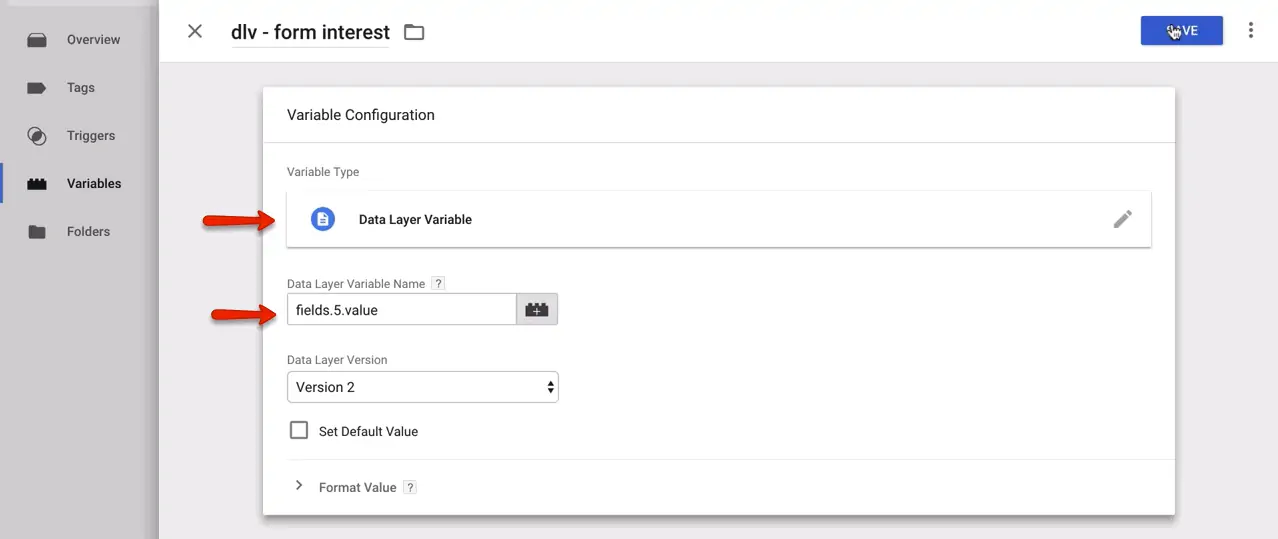 dlv form interest google tag manager