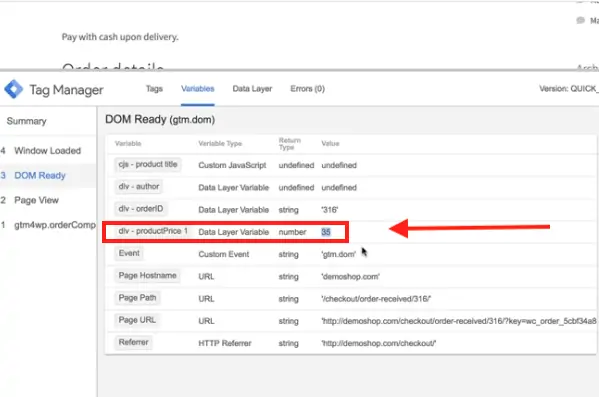 Checking that the purchase price has been filled with the variable