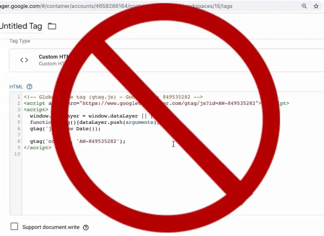 Global Site Tag should not be put into a custom HTML Tag of Google Tag Manager