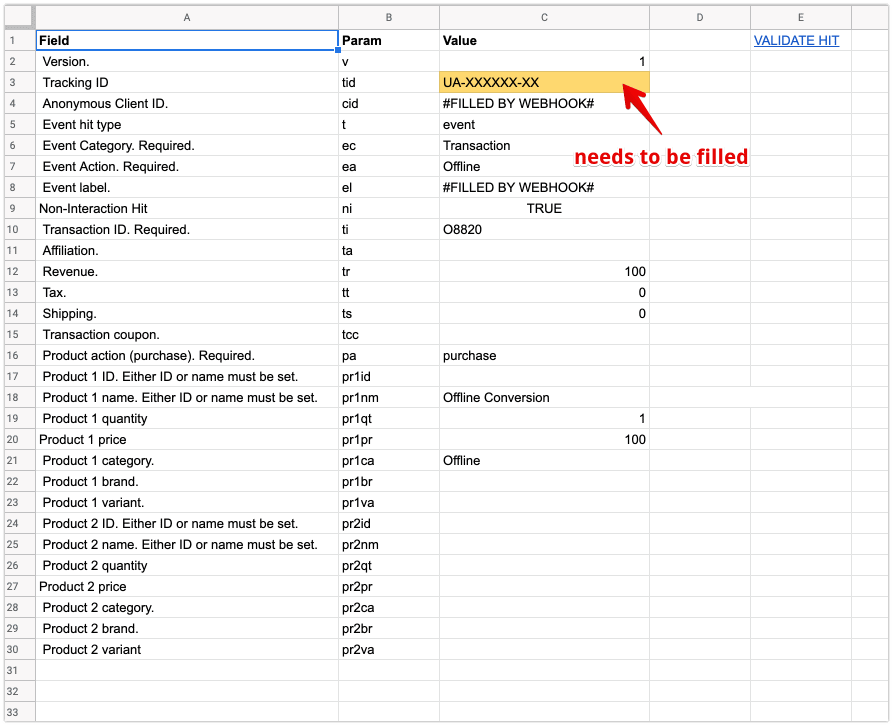 google sheets offline conversion data