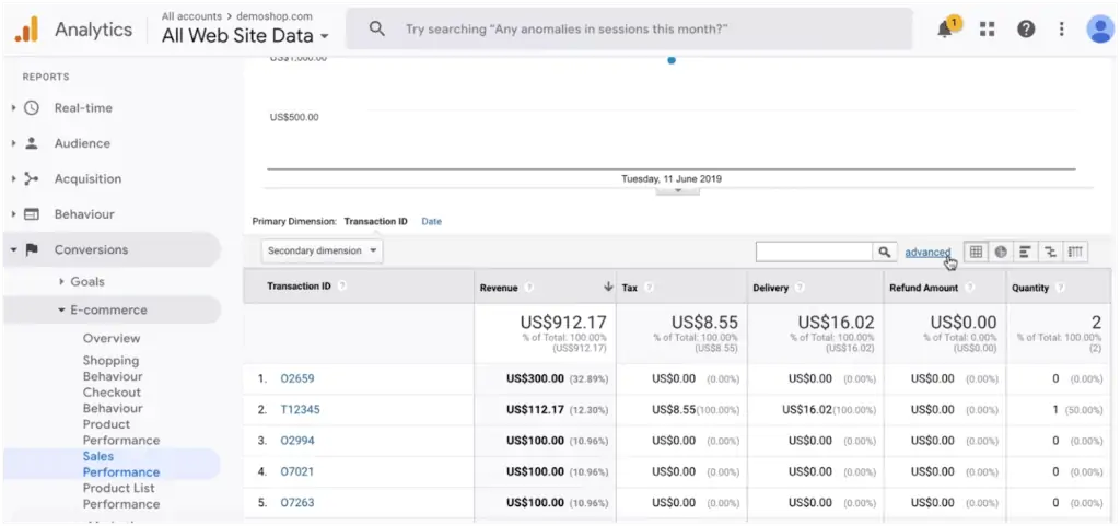 ecommerce sales performance report offline conversions