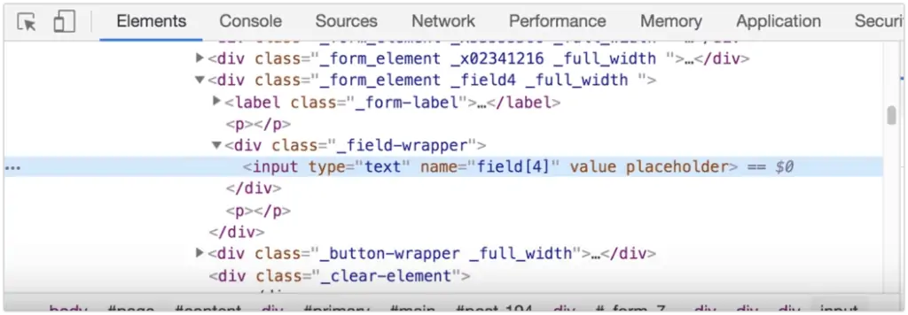 hidden form field css selector