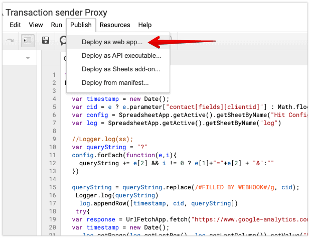deploy measurement protocol app script as web app