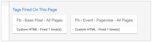 Google Tag Manager Preview and Debug console with Meta Pixel Tags firing