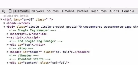 Screenshot of Chrome Developer Tools showing the tree structure of the Document Object Model