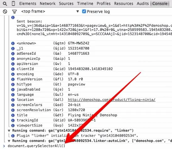 Screenshot of Chrom Dev Tools showing the document query selector