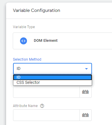 Screenshot of GTM showing how to select the ID as the Selection Method