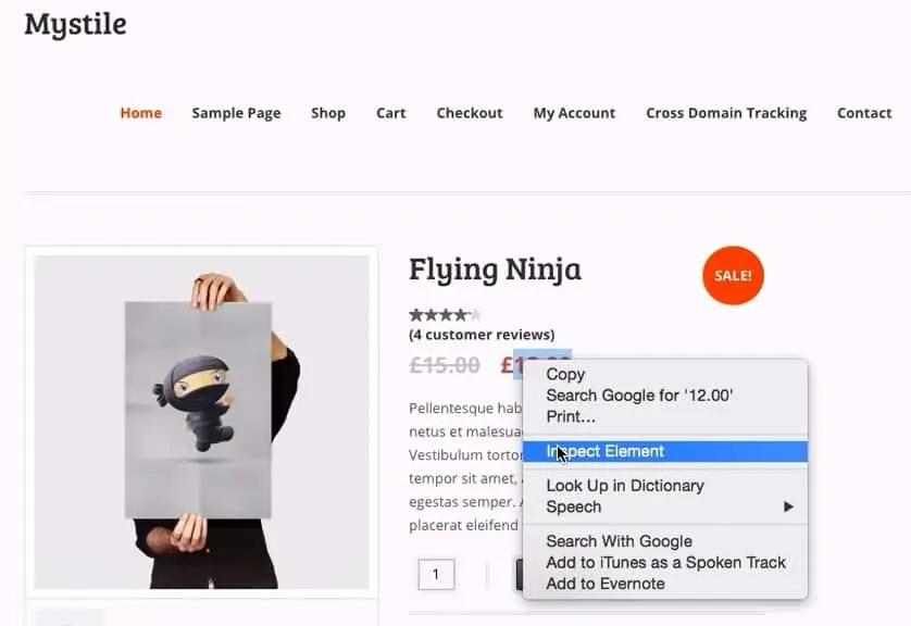 Screenshot of GTM showing how to inspect an element on a website
