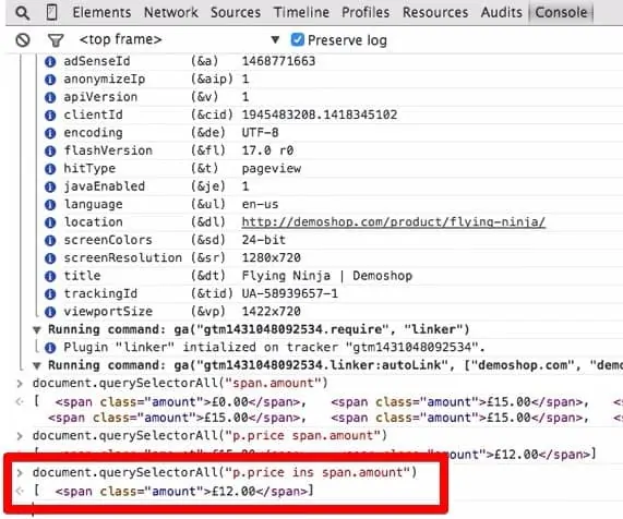 Screenshot of Chrome Dev Tools showing string found through CSS selection
