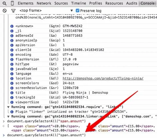 Screenshot of Chrome Dev Tools showing clicking the up arrow bringing back last input function