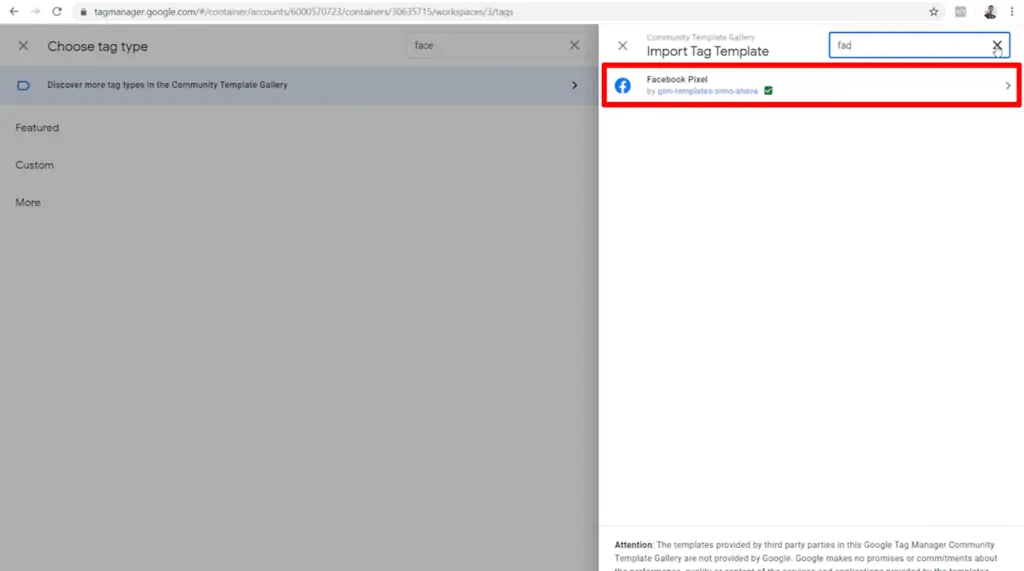 Screenshot of Meta Pixel custom template by gtm-template-simo-ahava