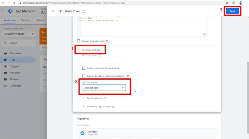 Setting the Tag to fire once per page