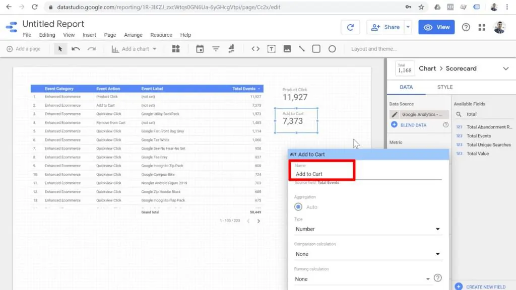 Screenshot of metric configuration with name highlighted