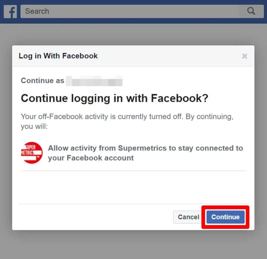 Looker Studio Supermetrics Facebook Ads login continue