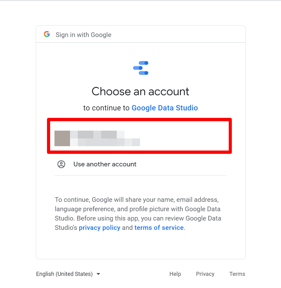 Looker Studio account selection
