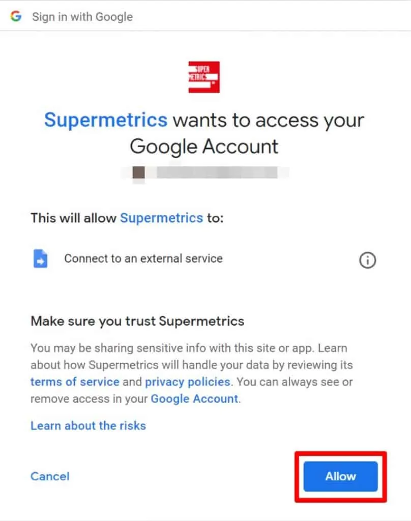 Looker Studio allow Supermetrics to access your account