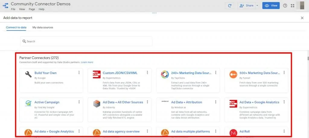 Looker Studio available Partner Connectors