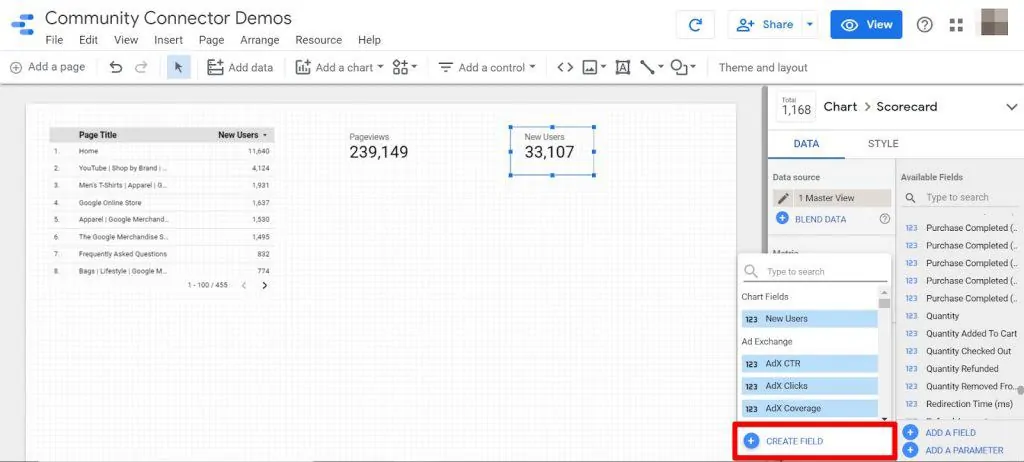 Looker Studio create new field for custom metric