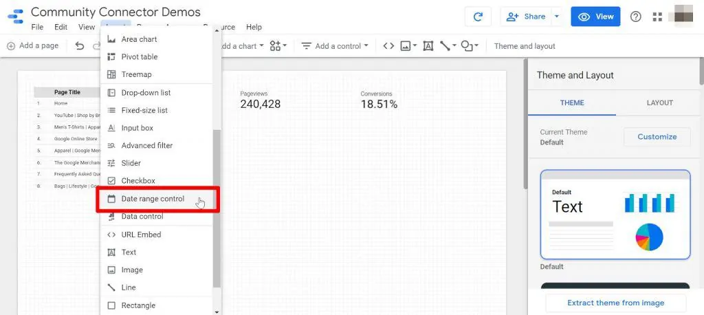 Looker Studio insert date range control