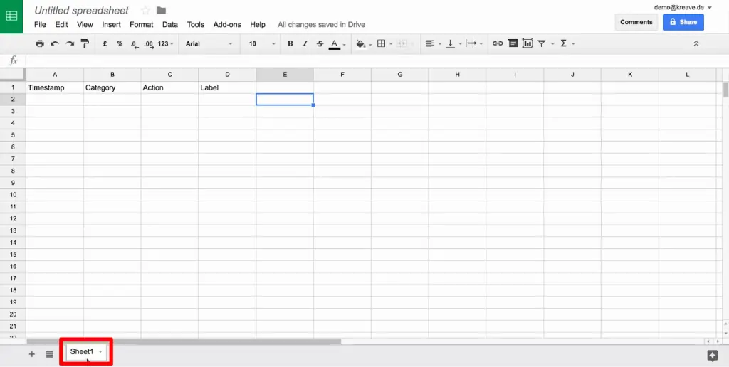 Google Sheet with sheet name at bottom toolbar highlighted