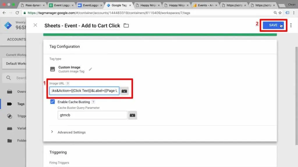 Google Tag Manager event with Image URL edited to include Page URL as the dynamic Label field