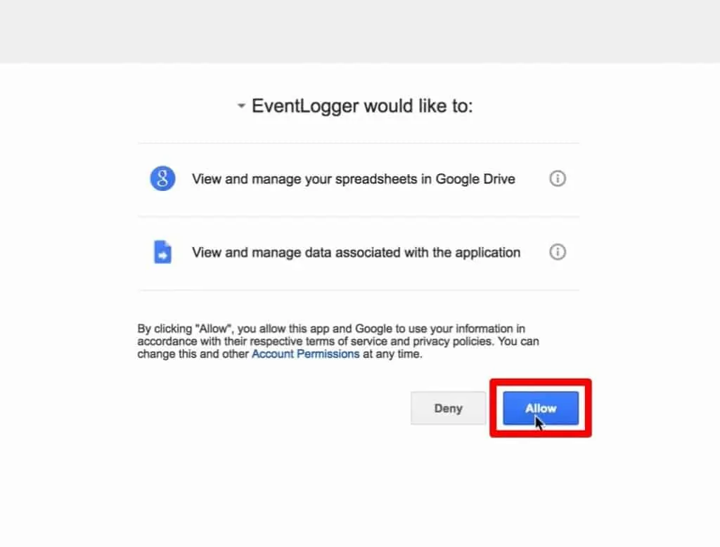 Google permissions with Allow button highlighted