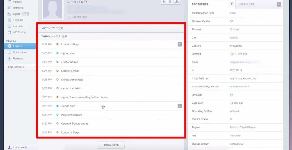 Activity Feed on Mixpanel