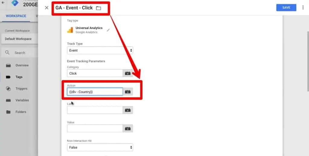 Adding Action to an Event Tag in Google Tag Manager