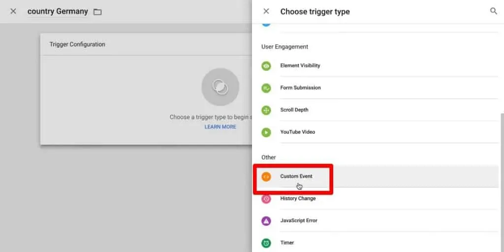 Choosing Custom Event trigger type