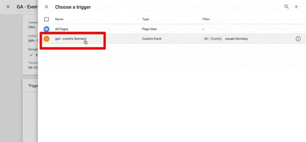 Choosing a trigger for one of the Tags on Google Tag Manager