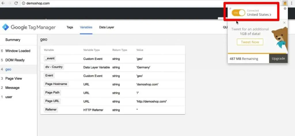 Connecting a VPN with location United States