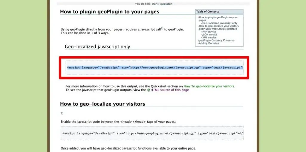 Geo-localized JavaScript from geoPlugin website
