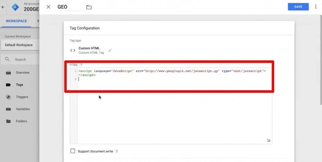 Implementing code for Tag Configuration on Google Tag Manager