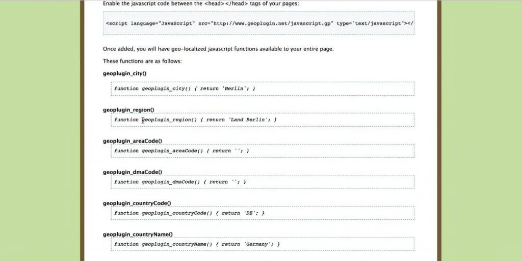 JavaScript functions to send data back from geoPlugin