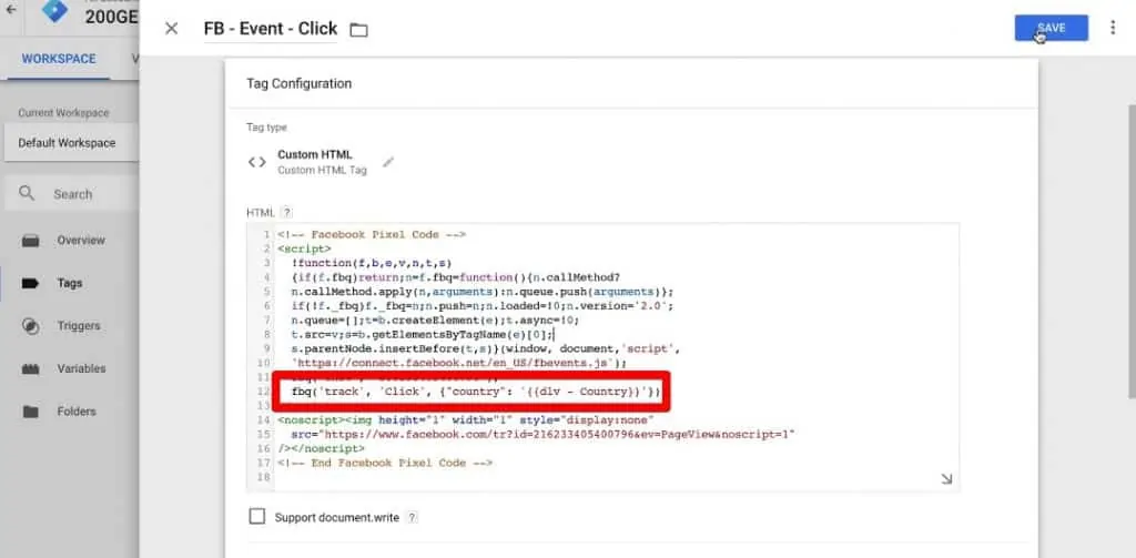 Tag Configuration for Custom HTML tag
