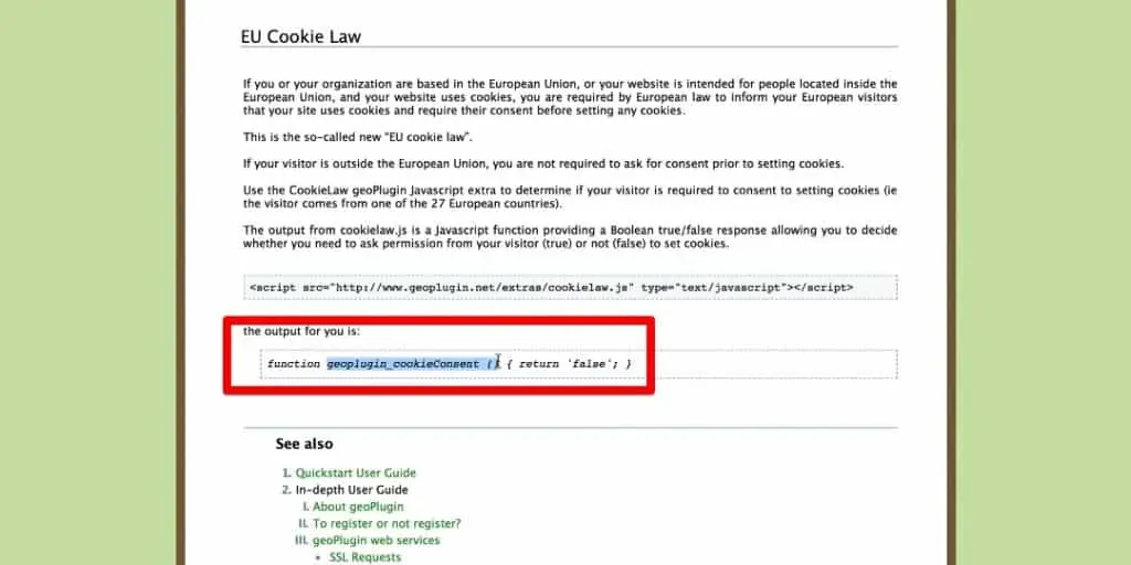 geoplugin_cookieConsent() to check user eligibility under EU Cookie Law