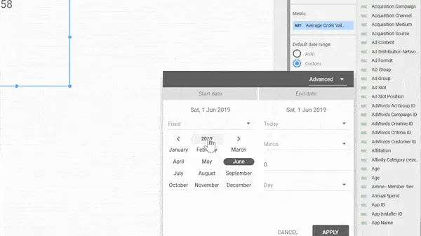 The Advanced Data Functionality being clicked on in Looker Studio
