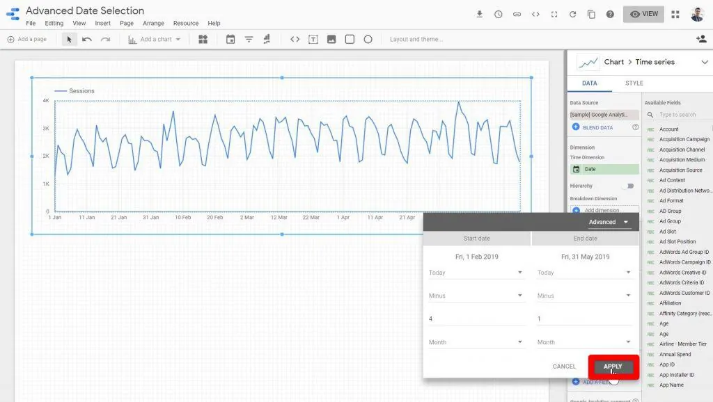 The End date durations being highlighted in the dropdown menu