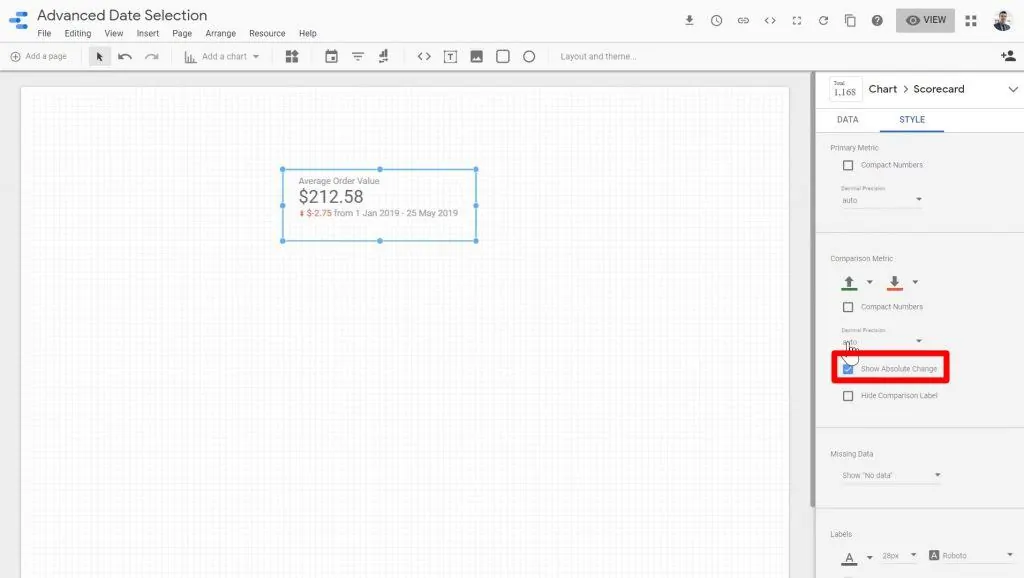 The Show Absolute Change check box being ticked