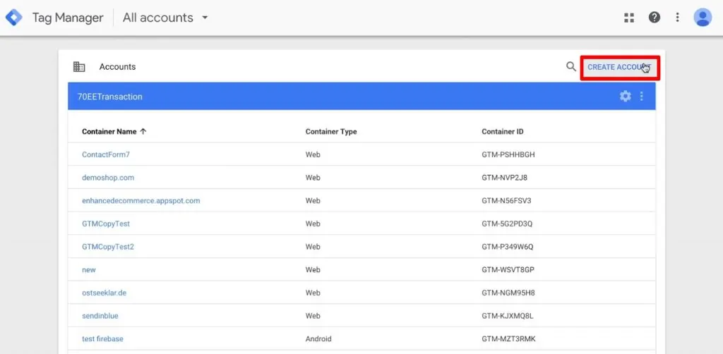 Create Account in Google Tag Manager