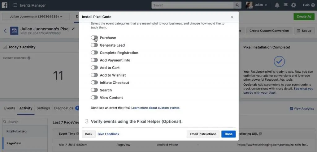 Custom events in Meta Pixel