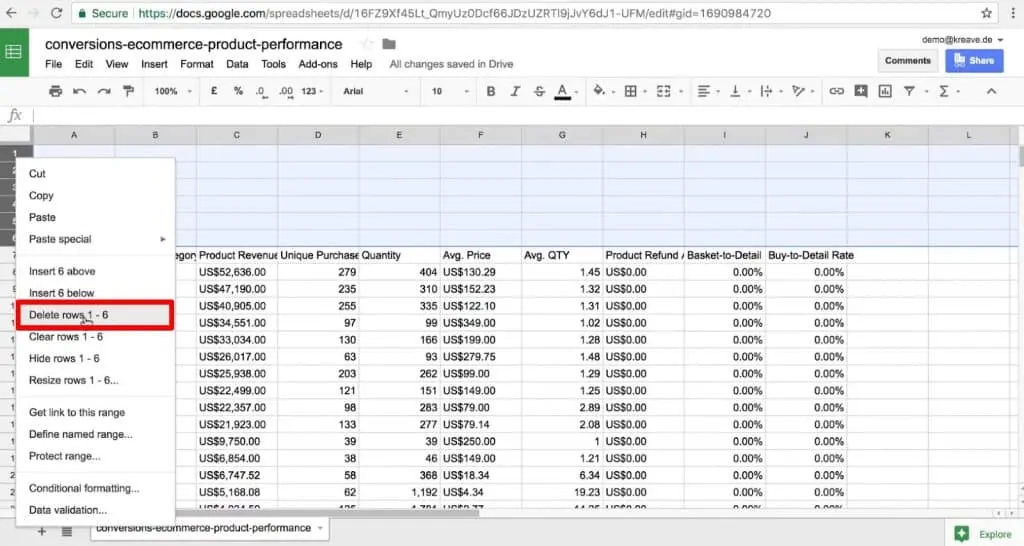 Deleting empty rows in the Google Sheets to clean up data