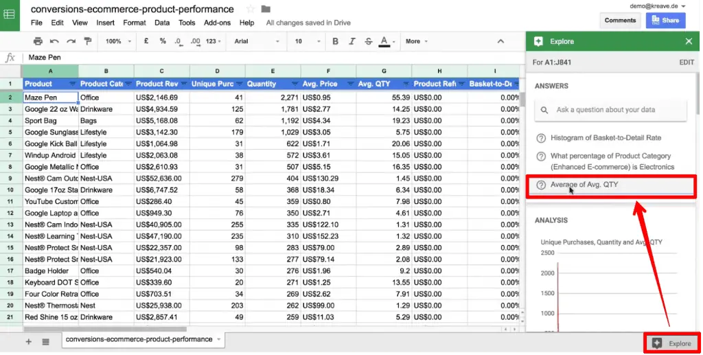 Explore option in Google Sheets for artificial intelligence